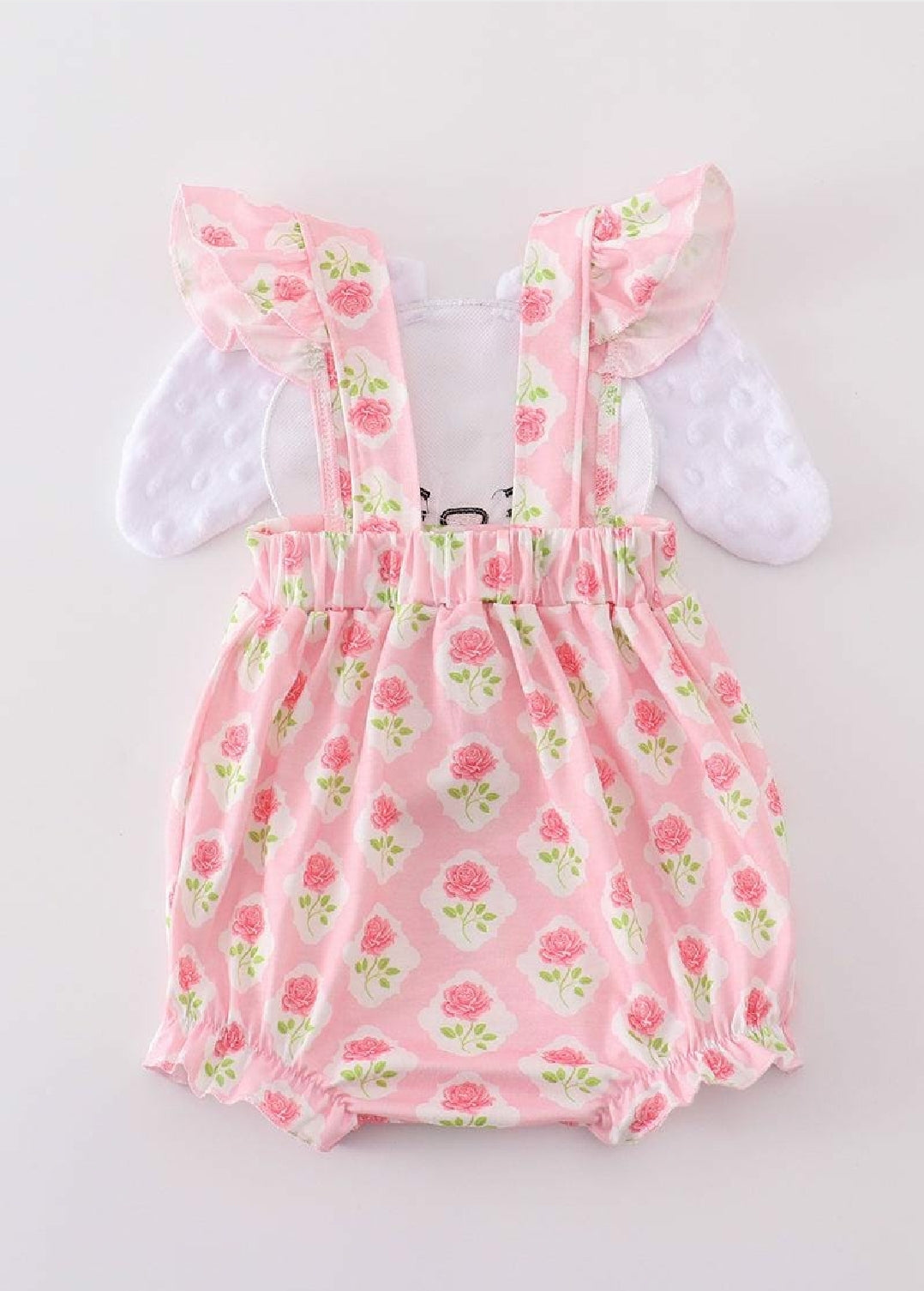 Girl's Boutique Pink Floral Easter Bunny Applique Girl Embroidered Embroidery Bubble Romper Matching Sibling