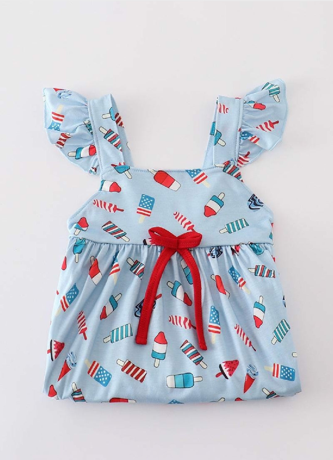 Girl's Boutique Cotton Blue Popsicles Print Embroidered Summer Ruffle Dress Matching Sibling 4th of July Patriotic
