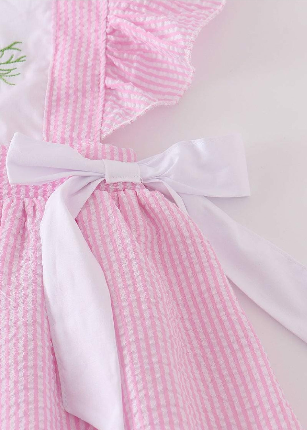 Girl's Boutique Pink Easter Cross Seersucker Lace Girl Embroidered Embroidery Two Piece Set Outfit Matching Sibling