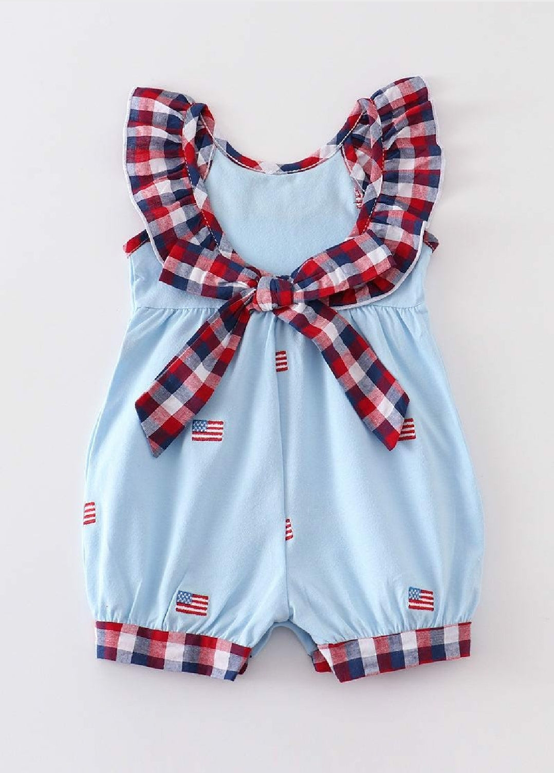 Girl's Boutique Premium Patriotic Plaid Flag Romper 4th of July Sibling Matching