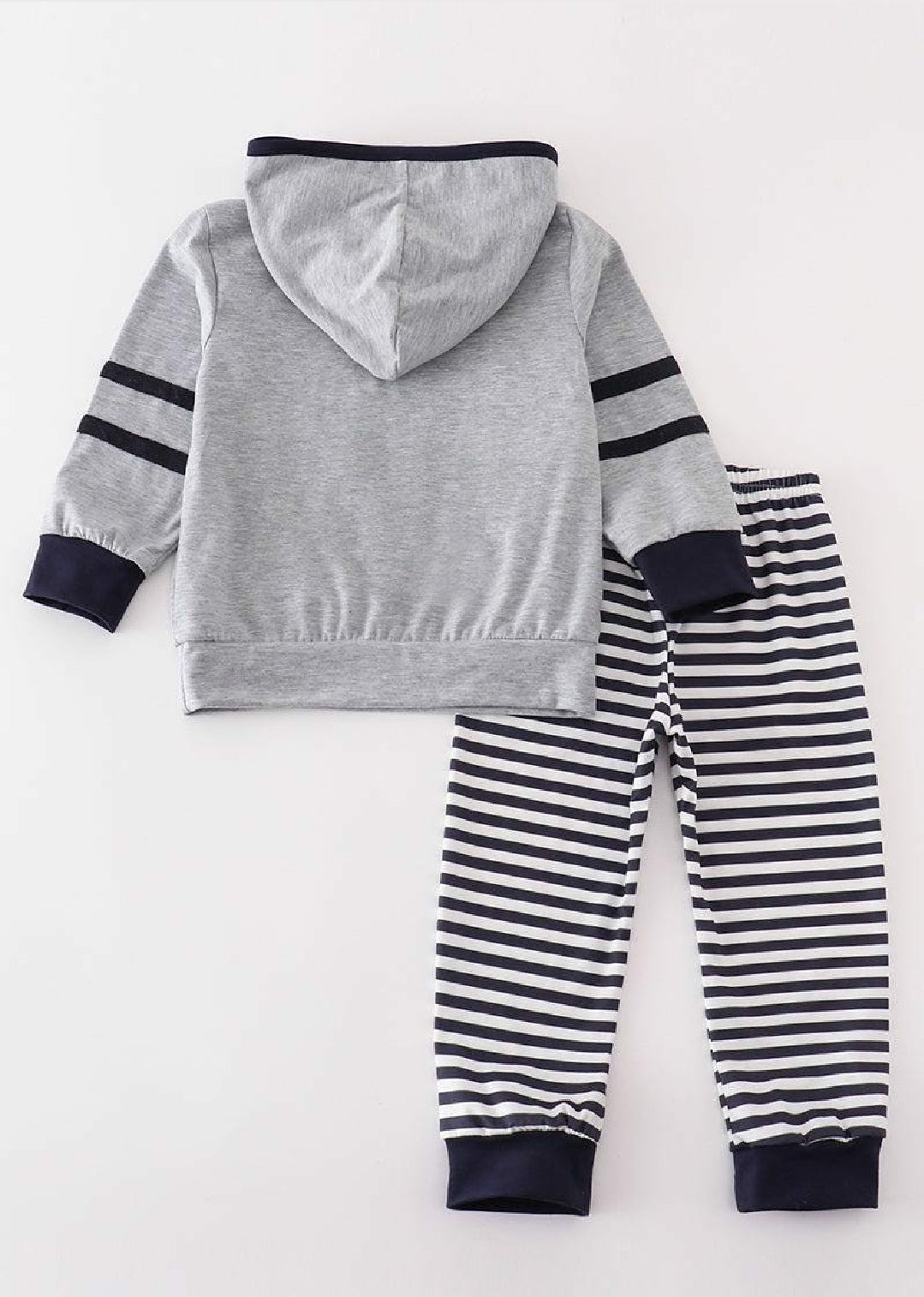 Boy's Boutique Gray And Navy Football Applique Embroidered Embroidery Hoodie Outfit Matching Sibling