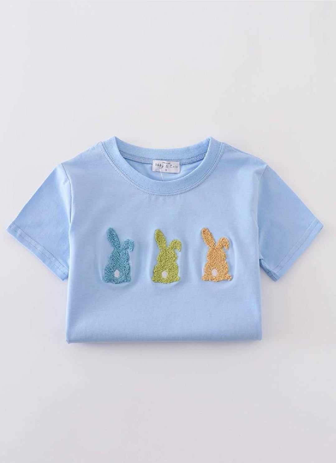 Boy's Boutique Premium Blue Easter Bunny French Knot Embroidered Boy Top Matching Sibling
