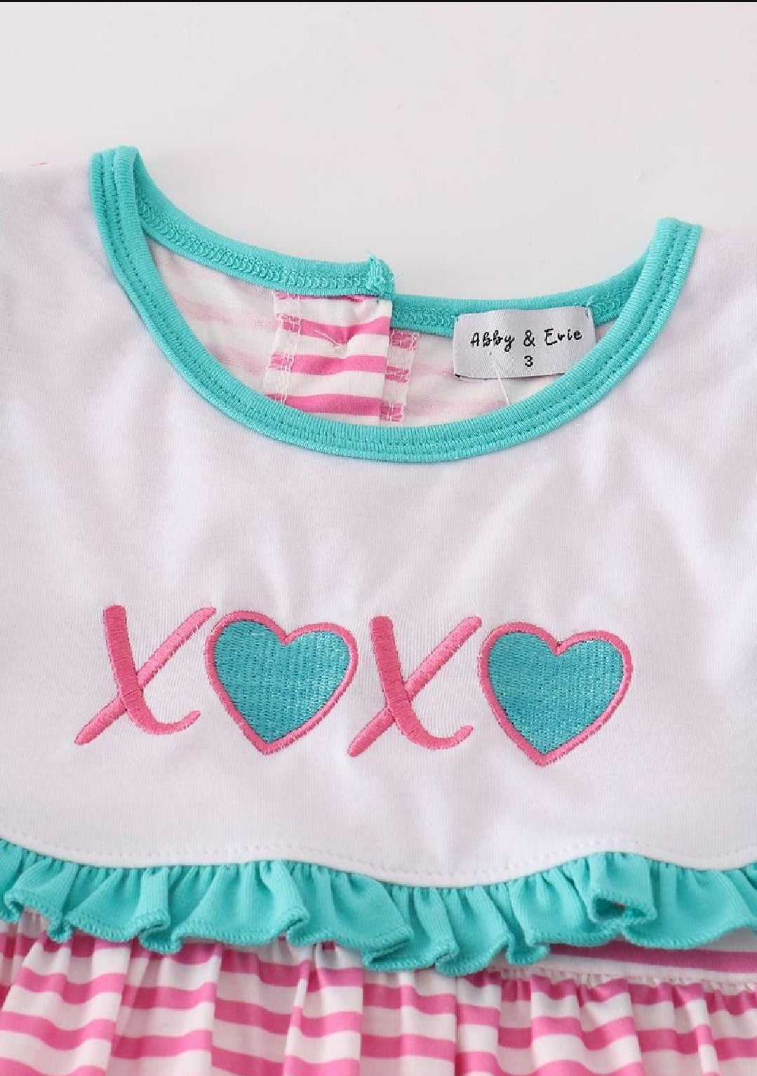 Girl's Boutique Pink Stripe Valentine Heart XOXO Embroidery Embroidered Pant Set Matching Sibling
