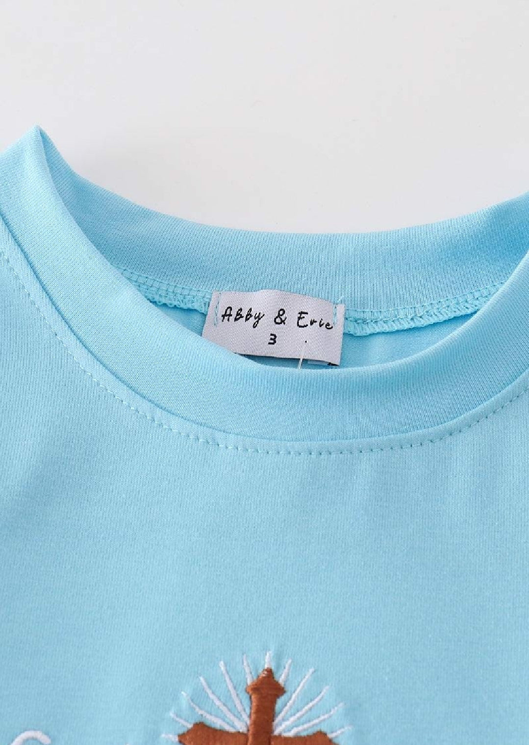 Boy's Boutique Blue And Yellow Easter He Is Risen Applique Checkered Embroidered Two Piece Short Outfit Matching Sibling