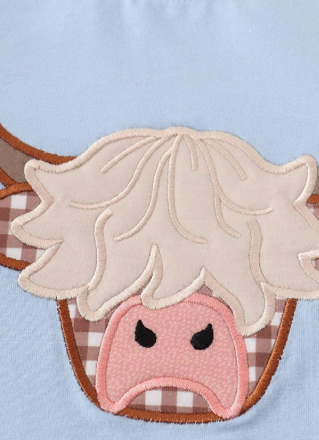 Boy's Boutique Blue Highland Cow Applique Embroidered Embroidery Two Piece Short Set Outfit Matching Sibling