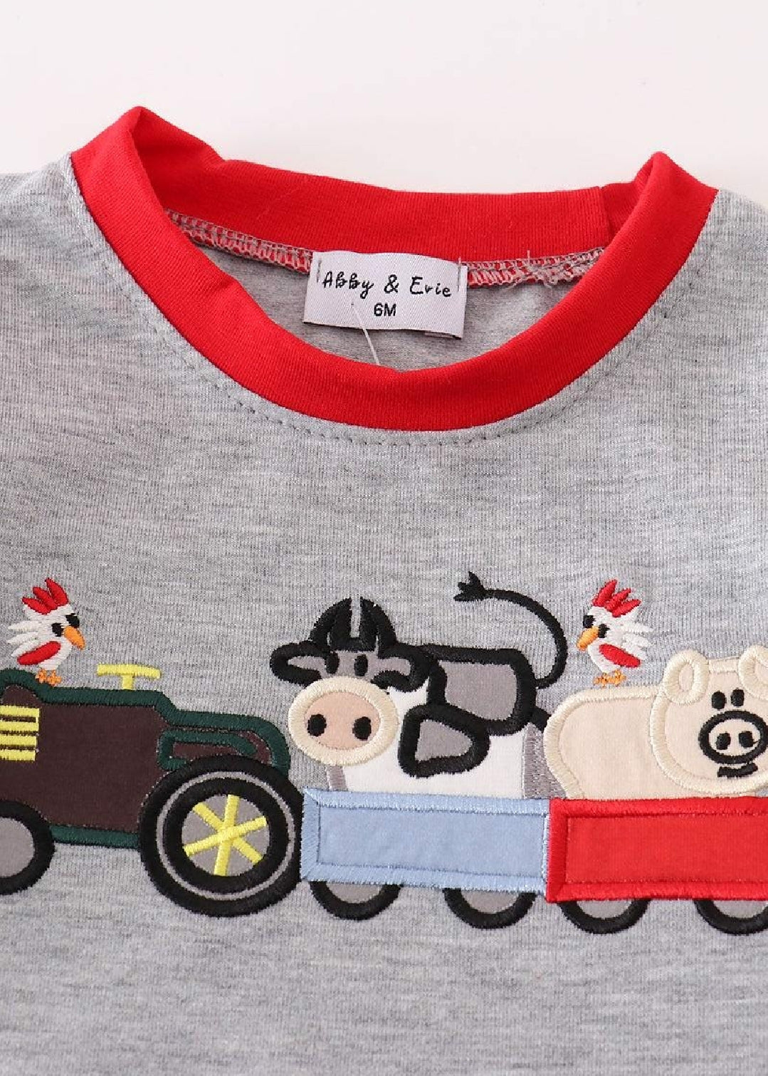 Boy's Boutique Gray Farm Farmer Cow Barn Embroidered Embroidery Romper Outfit Matching Sibling