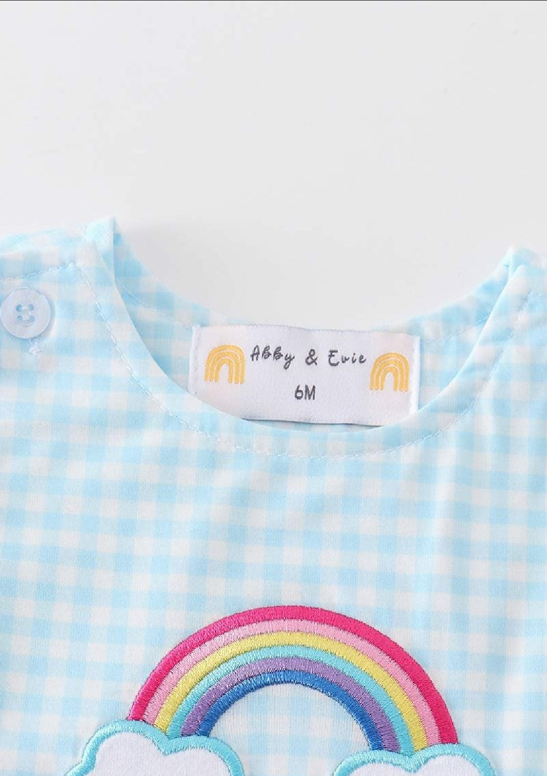 Boy's or Girl's Boutique Premium Blue Rainbow Embroidered Jon Jon Romper Matching Sibling