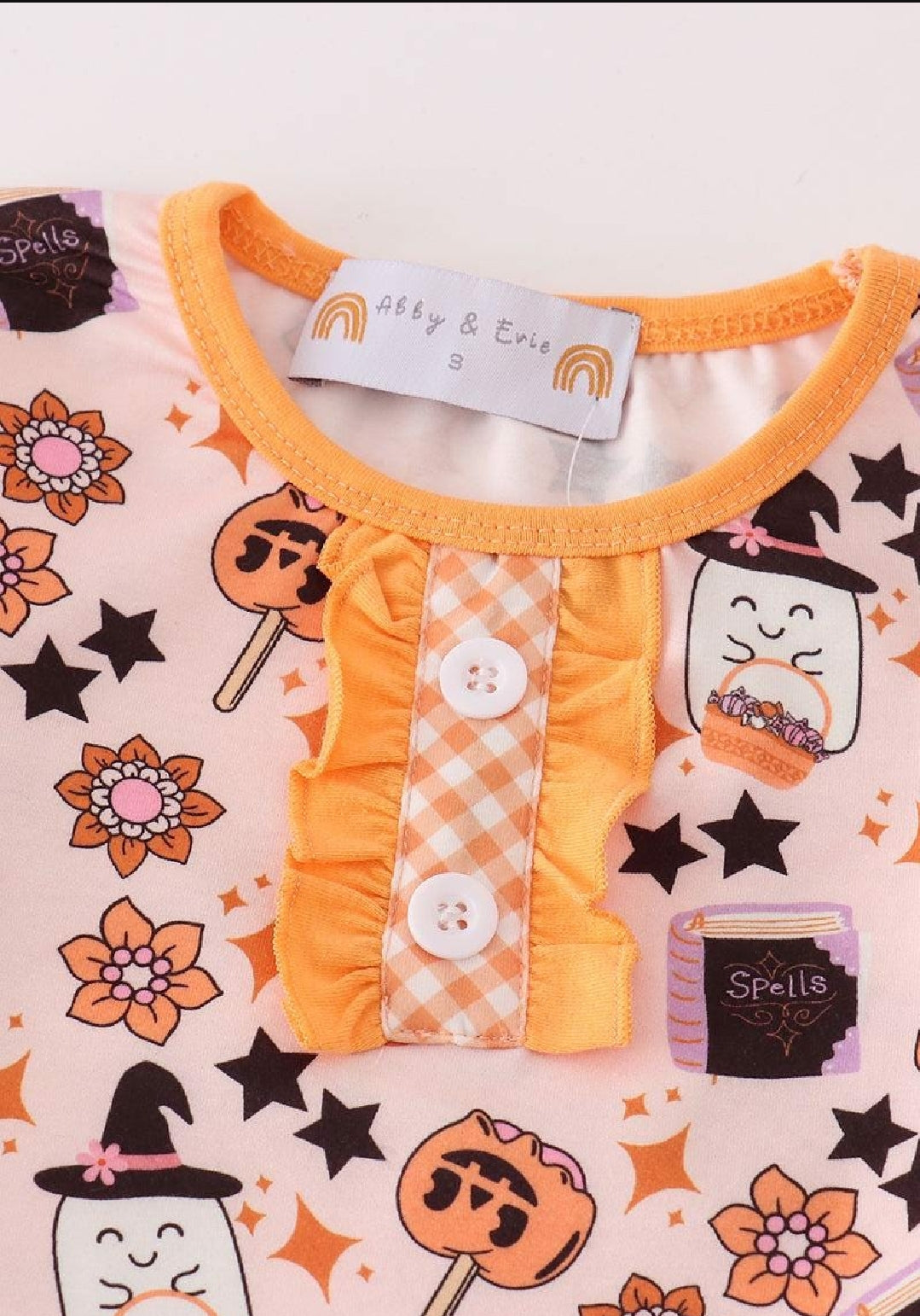 Girl's Boutique Cotton Happy Halloween Orange Ghost Girl Ruffle Lounge Set Sibling Matching
