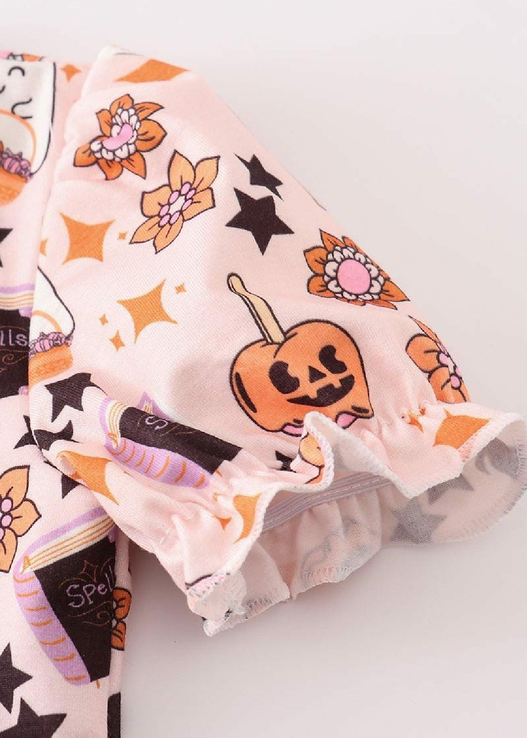 Girl's Boutique Cotton Happy Halloween Orange Ghost Girl Romper Sibling Matching