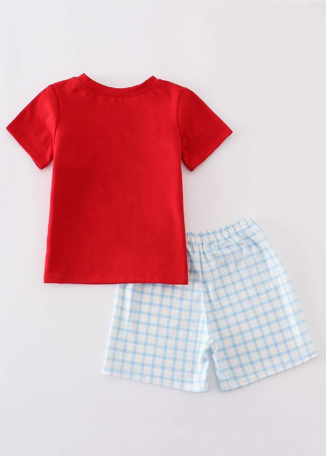 Boy's Boutique Patriotic Checkered Flag Red And Blue 2 Piece Set Embroidery Embroidered 4th of July Sibling Matching