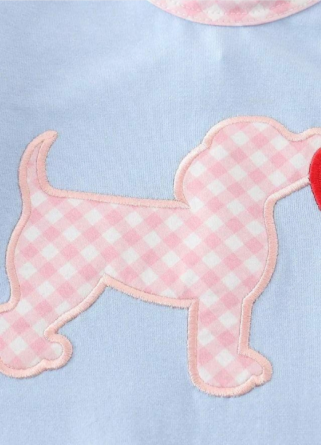Girl's Boutique Blue Puppy Valentine Heart Applique Embroidery Embroidered Romper Matching Sibling