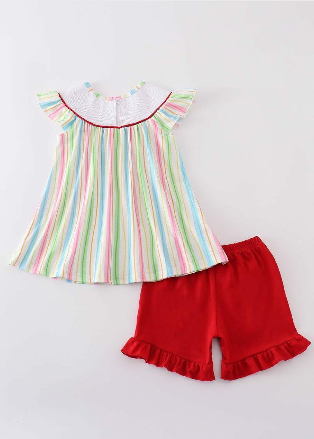 Girl's Rainbow Back To School Character BTS Embroidered Embroidery Two Piece Short Set Summer Sibling Matching