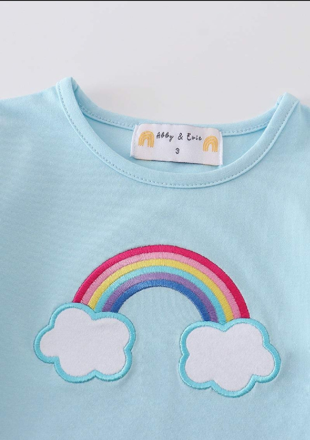 Boy's or Girl's Boutique Premium Blue Rainbow Embroidered Top Matching Sibling