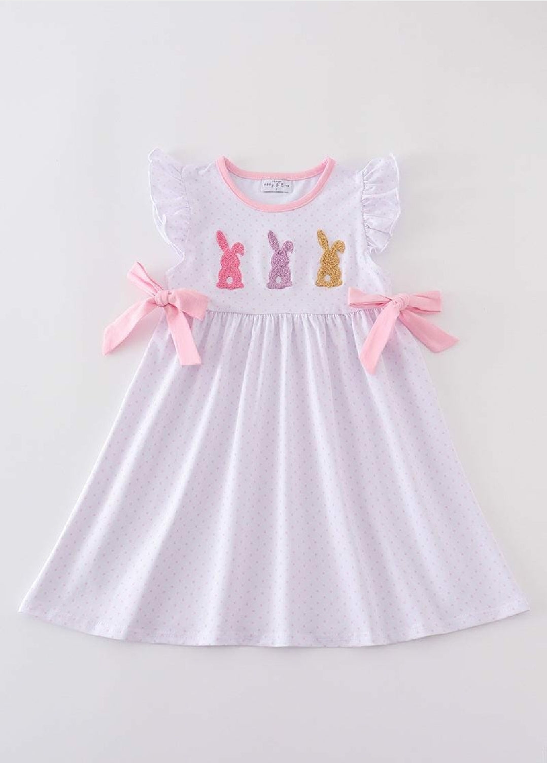 Girl's Boutique Premium Easter Dot Bunny Dress Sibling Matching Embroidered Embroidery