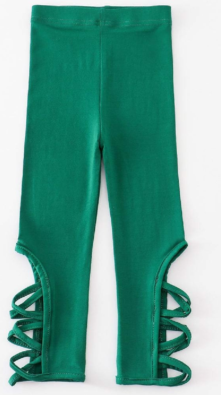Girl's Boutique Green Hollow Out Leggings