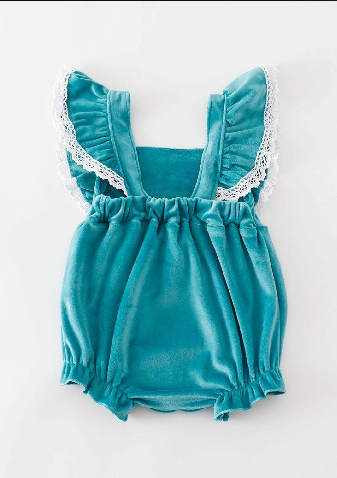 Girl's Boutique Blue Velvet Sunflowes Lace Embroidered Embroidery Bubble Romper Matching Sibling