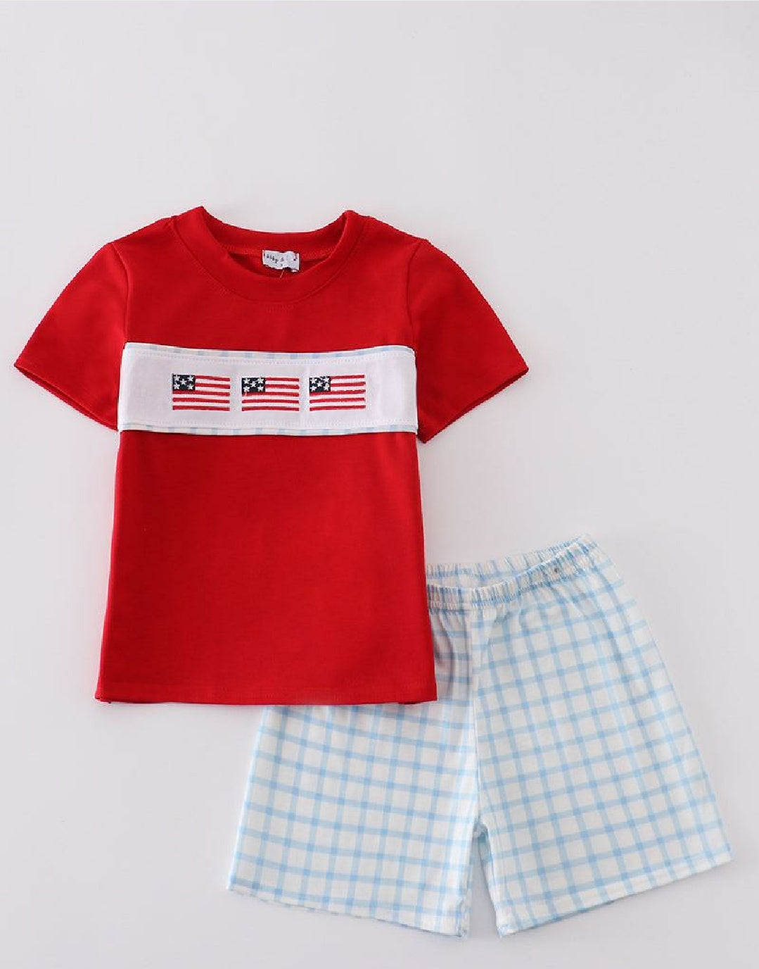 Boy's Boutique Patriotic Checkered Flag Red And Blue 2 Piece Set Embroidery Embroidered 4th of July Sibling Matching