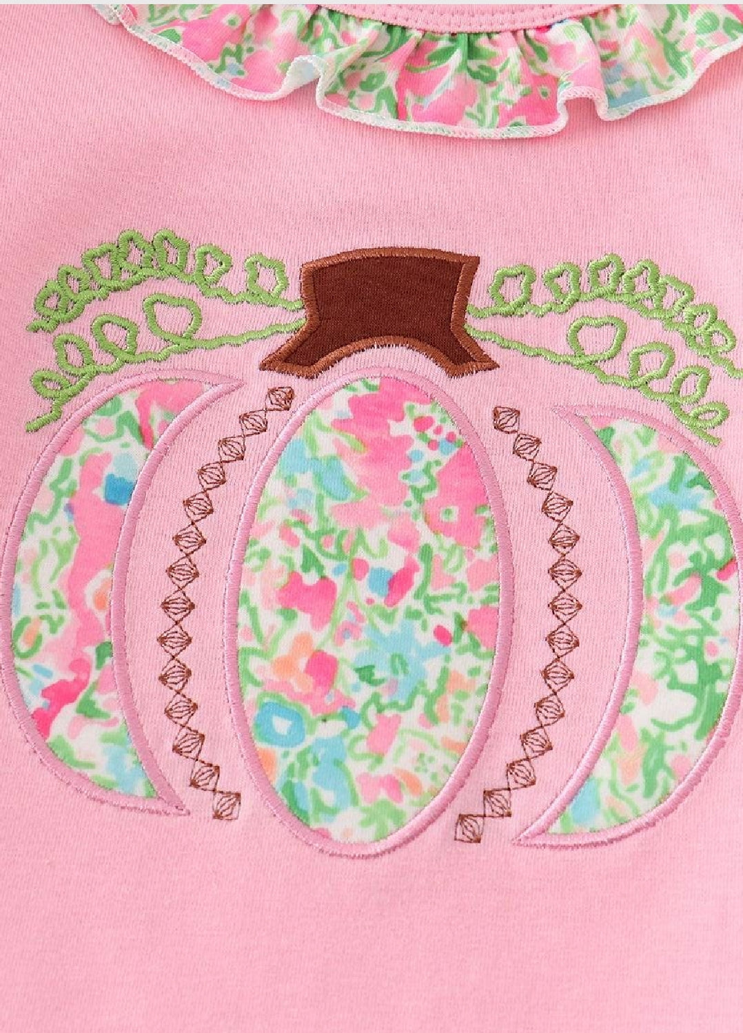 Girl's Boutique Pink Floral Pumpkin Applique Embroidered Embroidery Thanksgiving Fall Set Outfit Matching Sibling
