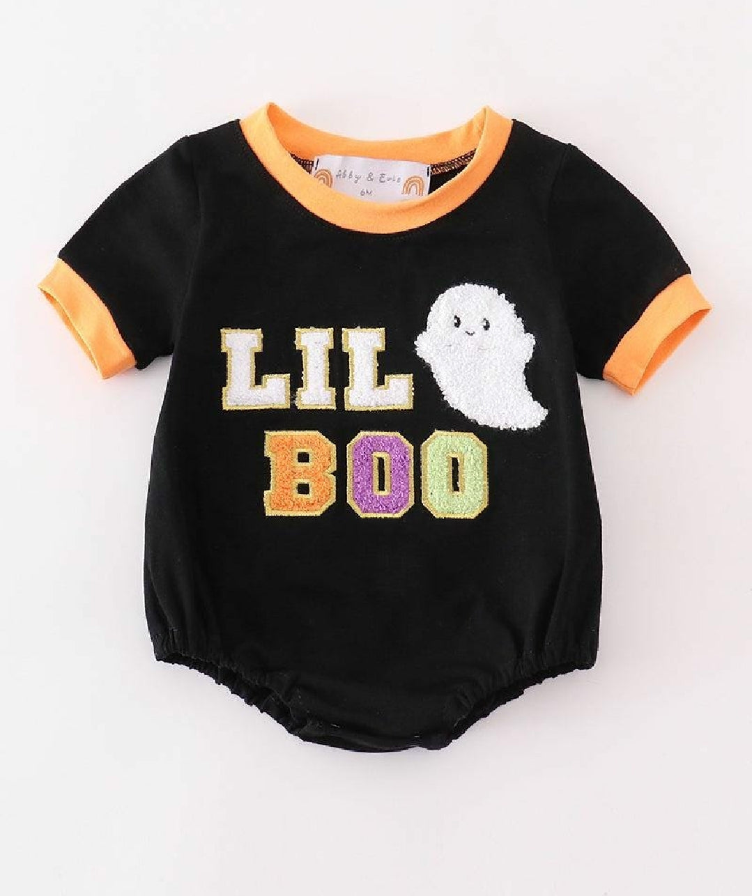 Boy's Boutique Halloween Lil Boo Chenille Patch Embroidered Embroidery Bubble Romper Sibling And Parent Matching Mommy And Me