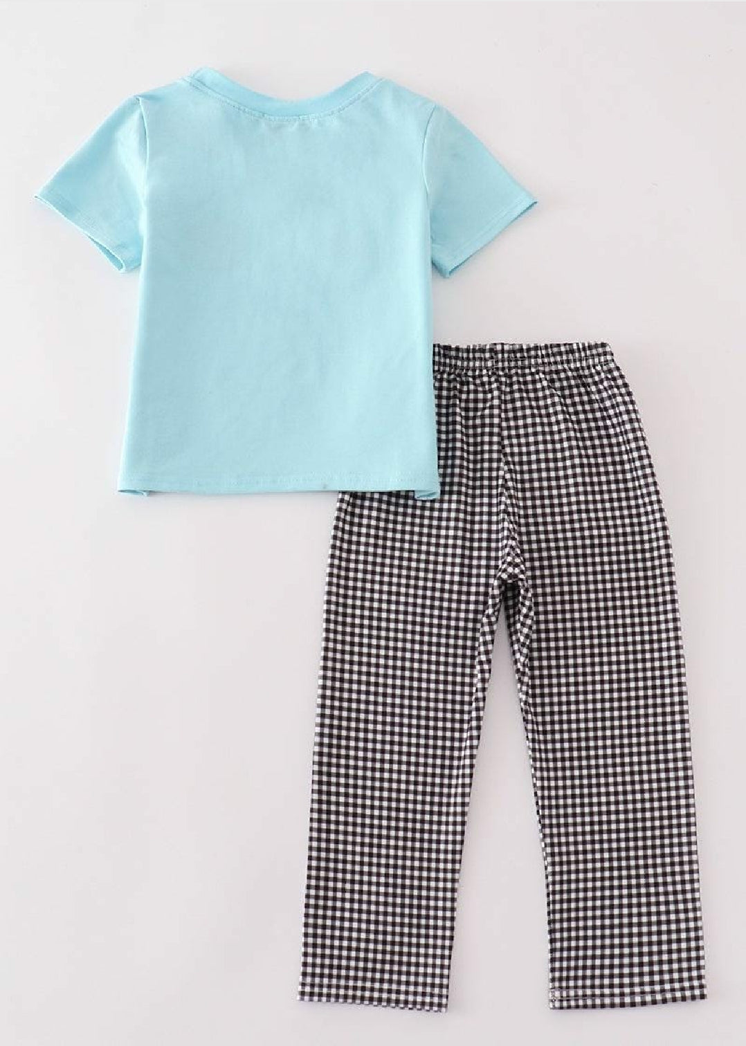 Boy's Boutique Blue Ghost Bat Halloween Plaid Embroidered Embroidery Two Piece Set Matching Sibling