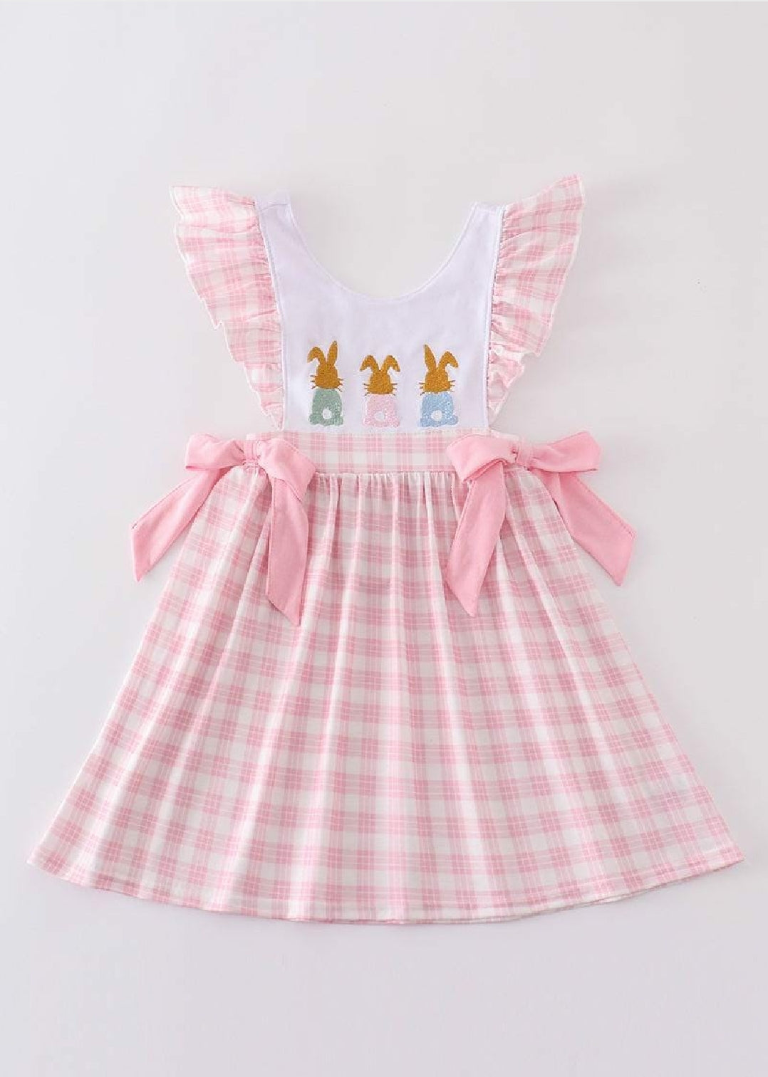 Girl's Boutique Pink Easter Bunny Bow Girl Embroidered Embroidery Dress Matching Sibling