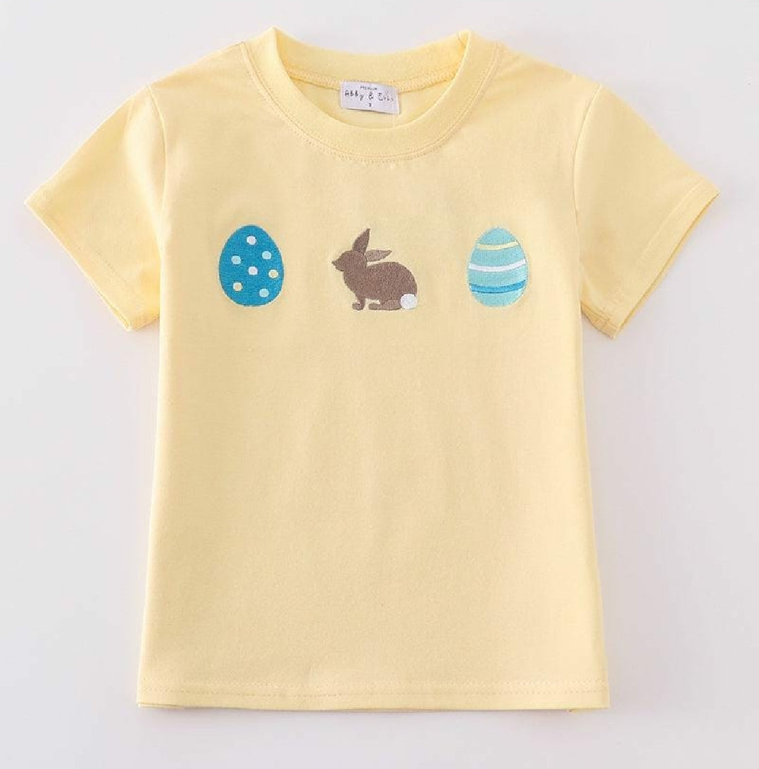 Boy's Boutique Premium Yellow Easter Bunny Egg Embroidered Boy Top Matching Sibling