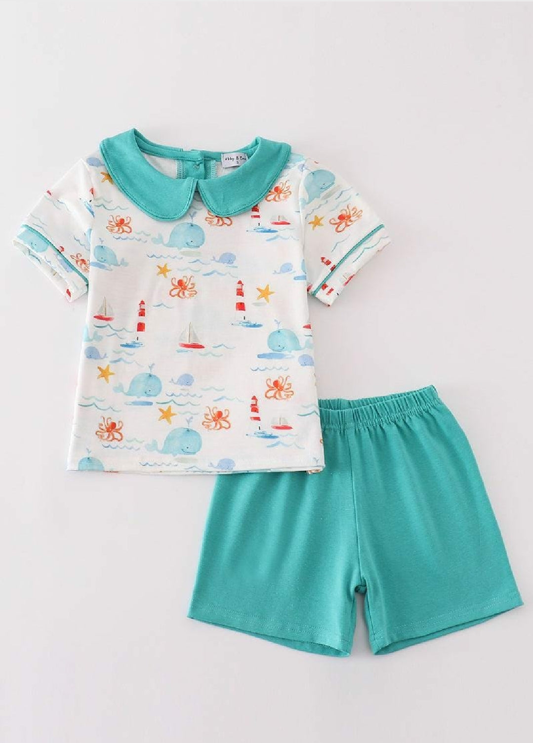 Boy's Boutique Whale Lighthouse Print Boy Two Piece Short Set Outfit Matching Sibling
