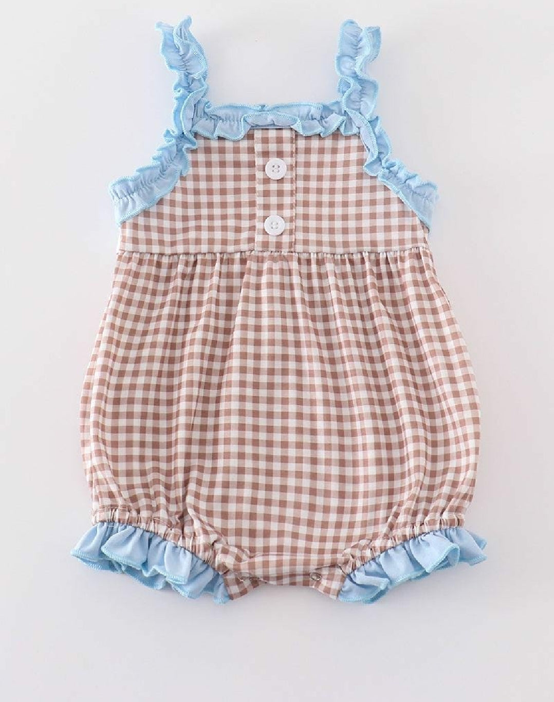 Girl's Boutique Blue Baseball Checkered Embroidered Embroidery Romper Outfit Matching Sibling