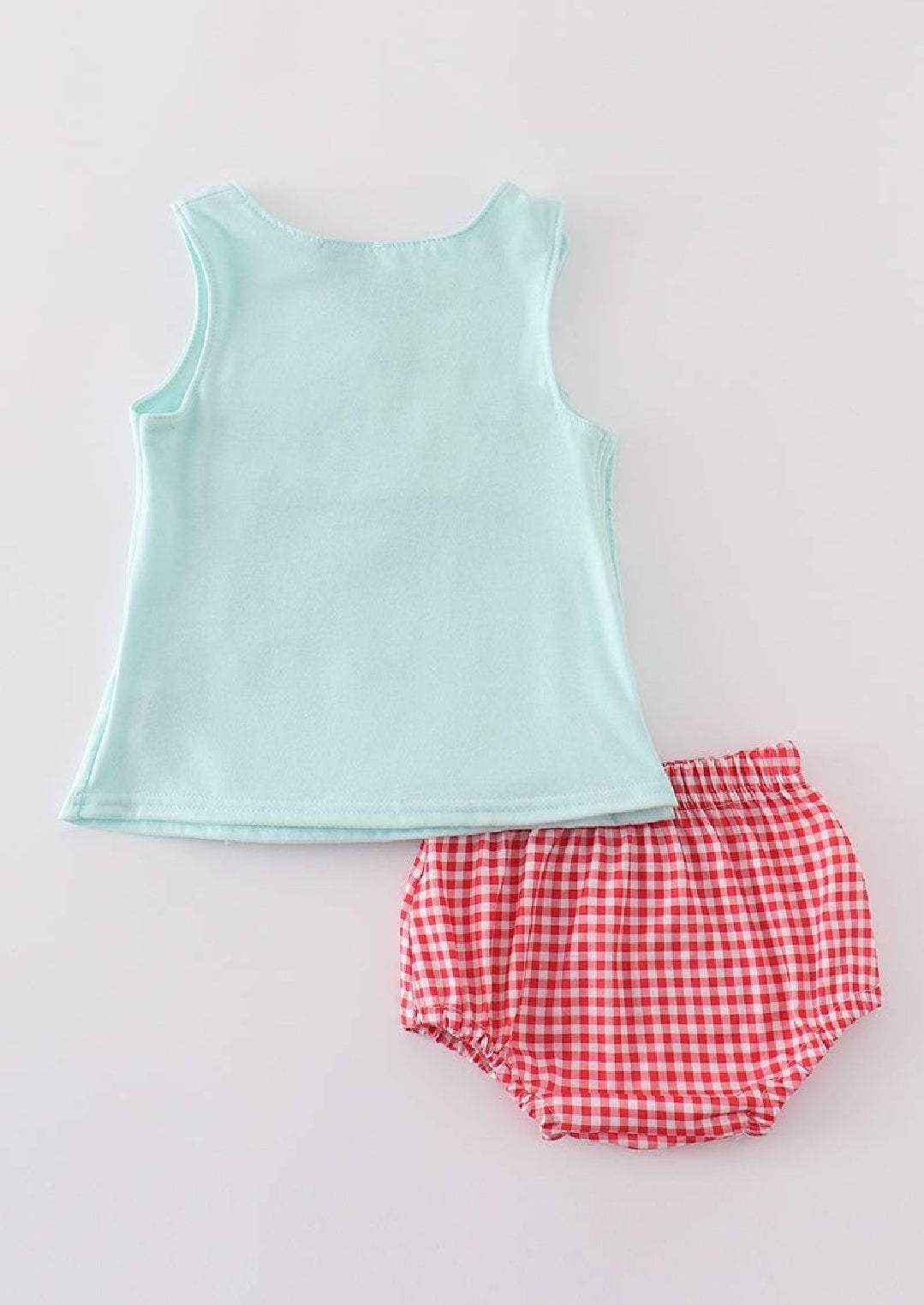 Boy's Boutique Red Farm E-I-E-I-O Applique Checkered Embroidered Embroidery Bloomer Outfit Matching Sibling