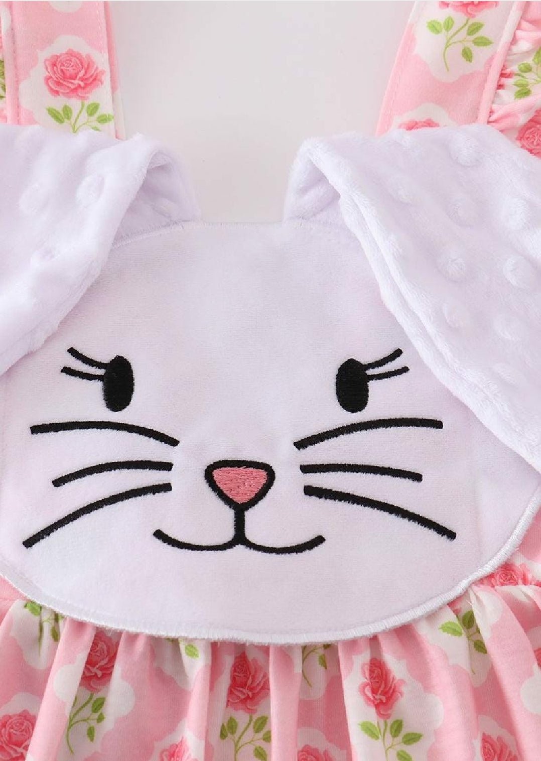 Girl's Boutique Pink Floral Easter Bunny Applique Girl Embroidered Embroidery Dress Romper Matching Sibling