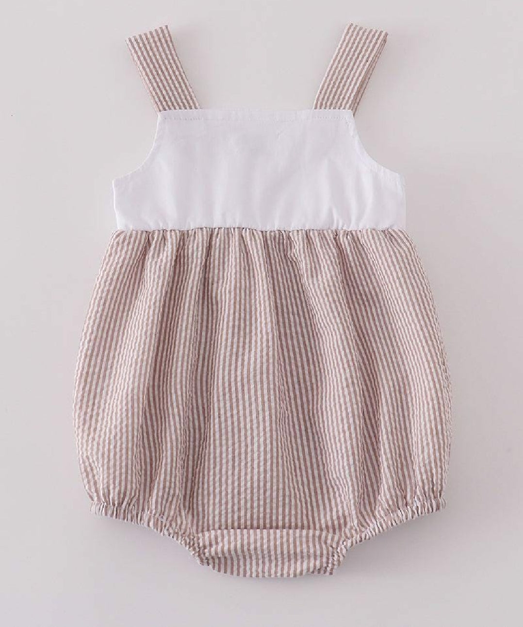 Boy's Boutique Premium White Stripe Easter Cross Brown Embroidered Bubble Romper Outfit Matching Sibling