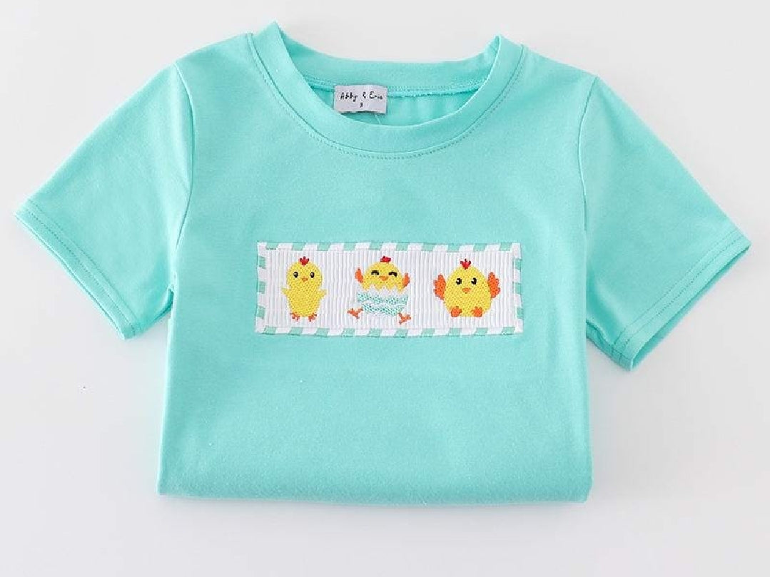 Boy's Boutique Easter Chick Egg Smocked Two Piece Short Set Outfit Sibling Matching Embroidered Embroidery