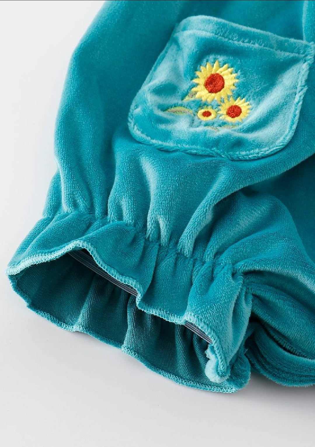 Girl's Boutique Blue Velvet Sunflowes Lace Embroidered Embroidery Bubble Romper Matching Sibling