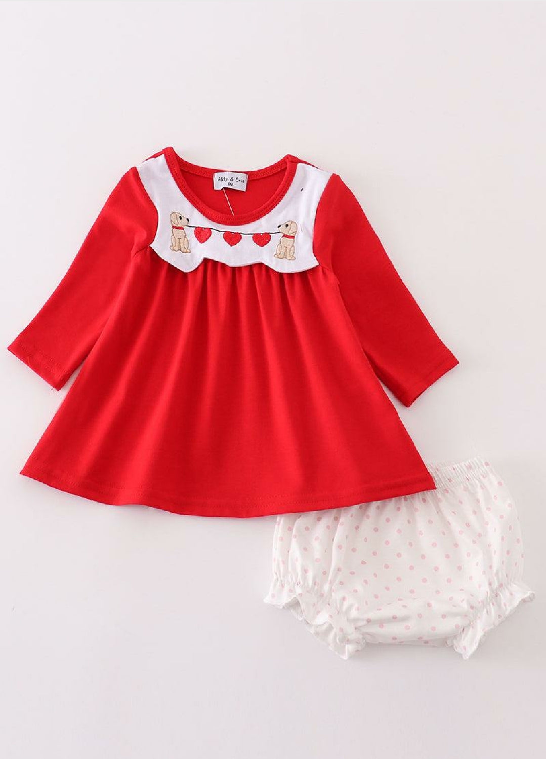 Girl's Boutique Red Puppy Heart Applique Bloomer Set Embroidery Embroidered Matching Sibling
