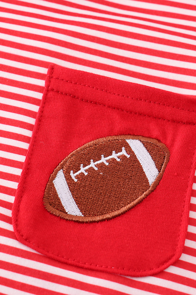 Boy's Boutique Maroon Stripe Football Embroidered Embroidery Long Sleeve Top