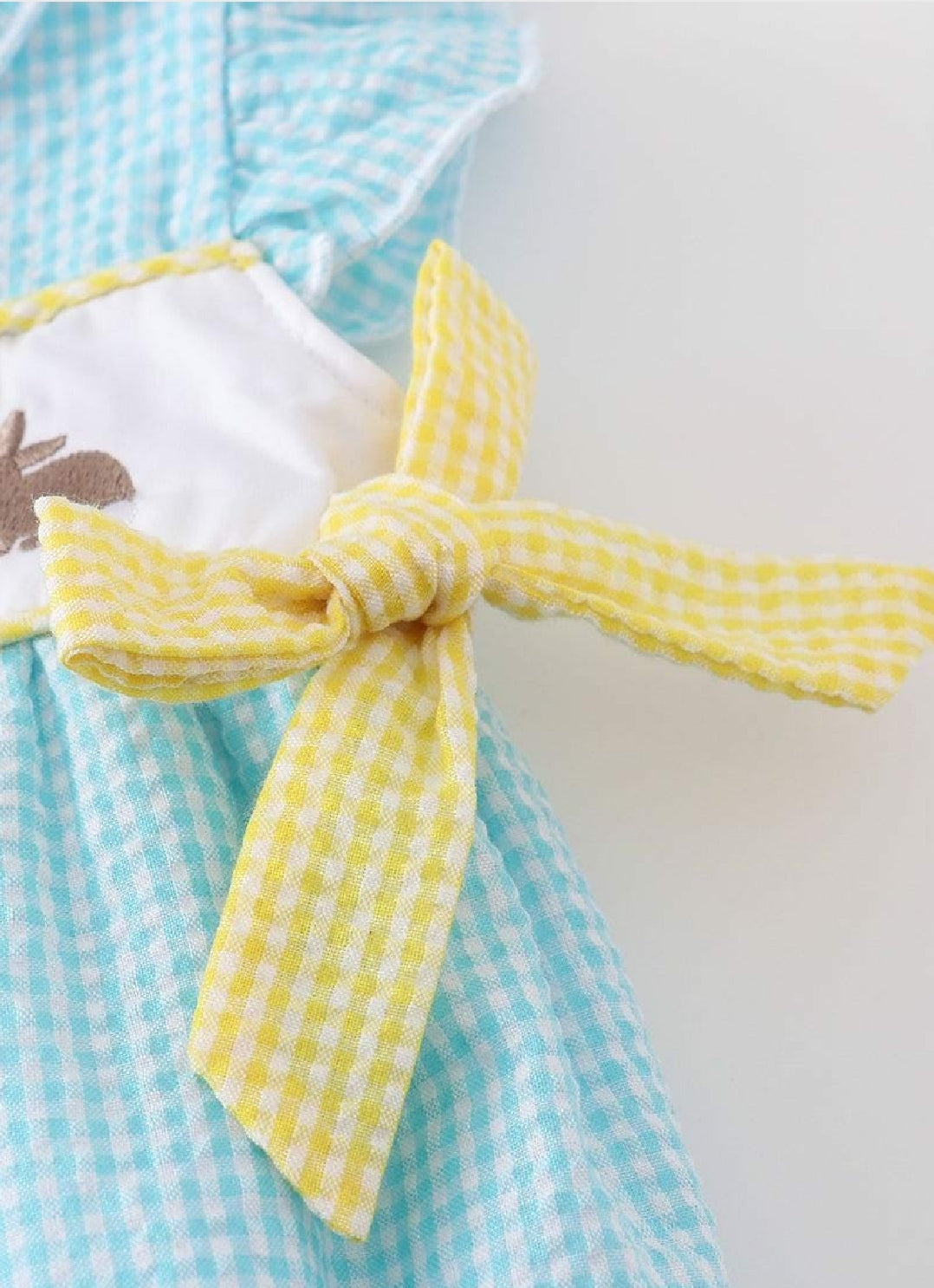 Girl's Premium Boutique Mint Easter Bunny Egg Gingham Embroidered Bubble Romper Outfit Matching Sibling