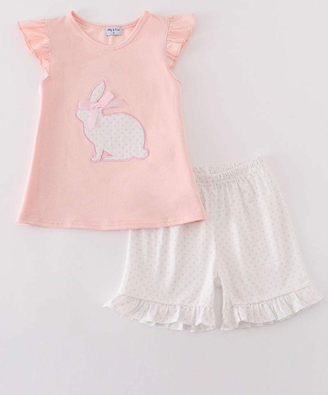 Girl's Boutique Easter Dot Bunny Two Piece Short Set Outfit Sibling Matching Embroidered Embroidery