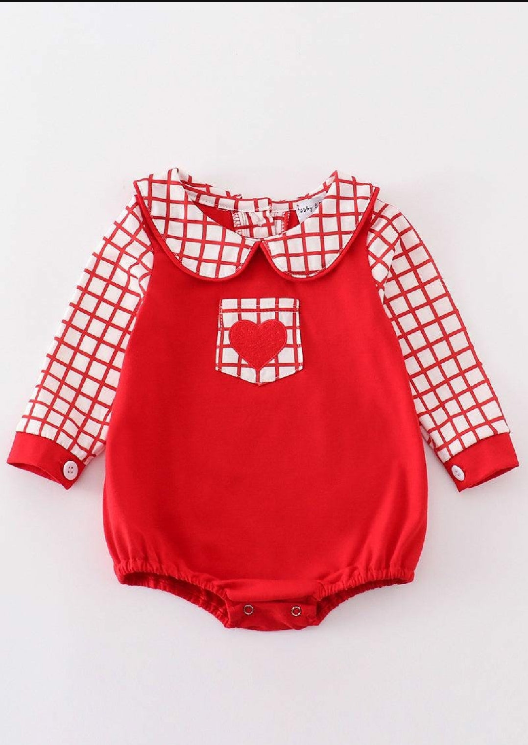 Boys Boutique Red Valentine's Day Heart Embroidery Embroidered Romper Matching Sibling