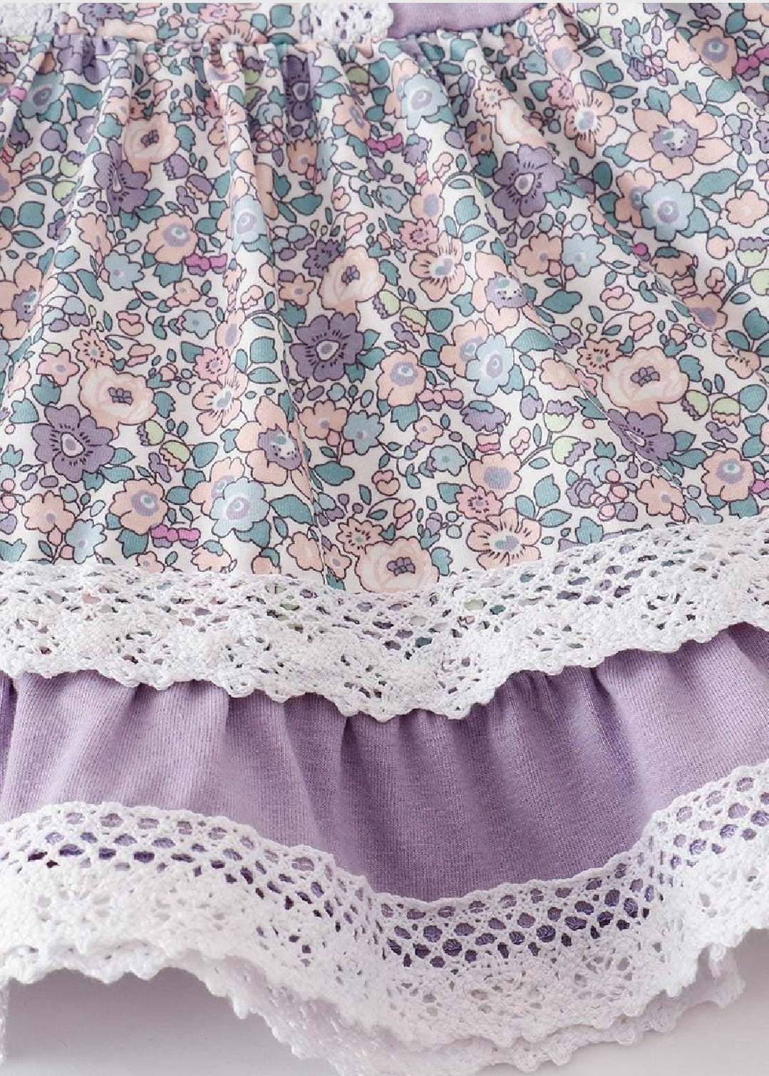 Girl's Boutique Purple Floral Print Lace Lilac Lavender Bloomer Set Outfit Matching Sibling