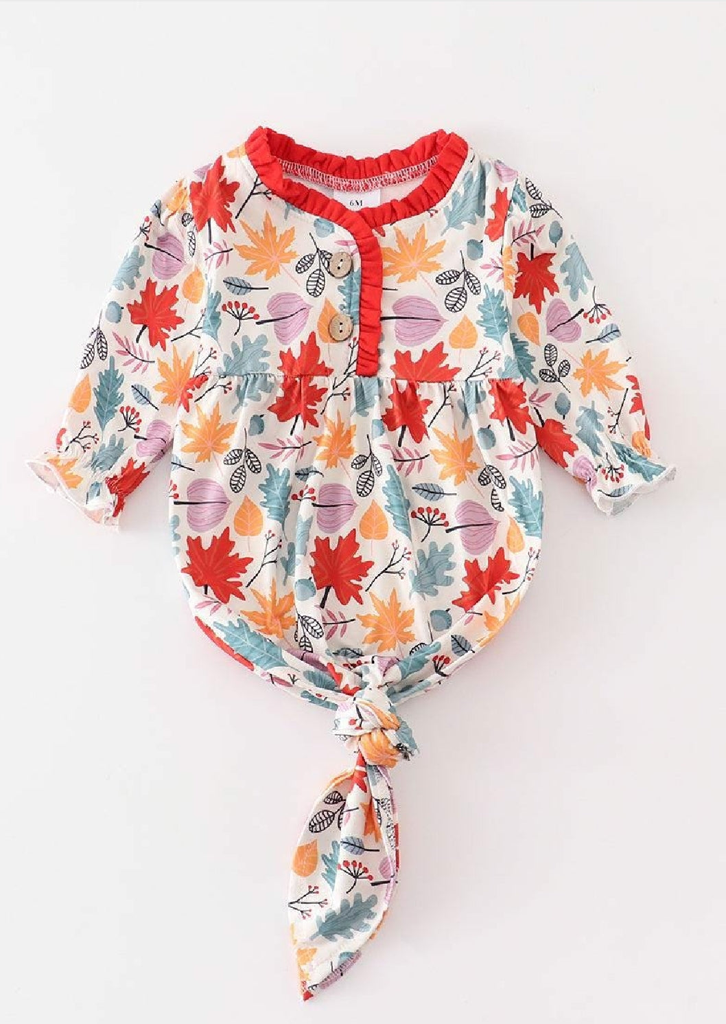 Girl's Boutique Red Fall Leaf Floral Print Bamboo Baby Knot One Piece Outfit