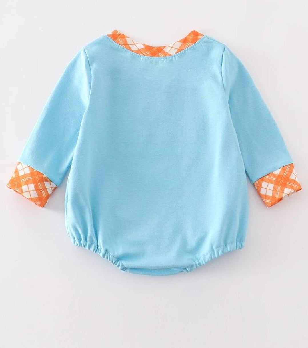 Boy's Boutique Blue Pumpkin Tractor Applique Embroidered Embroidery Thanksgiving Fall Romper Outfit Matching Sibling