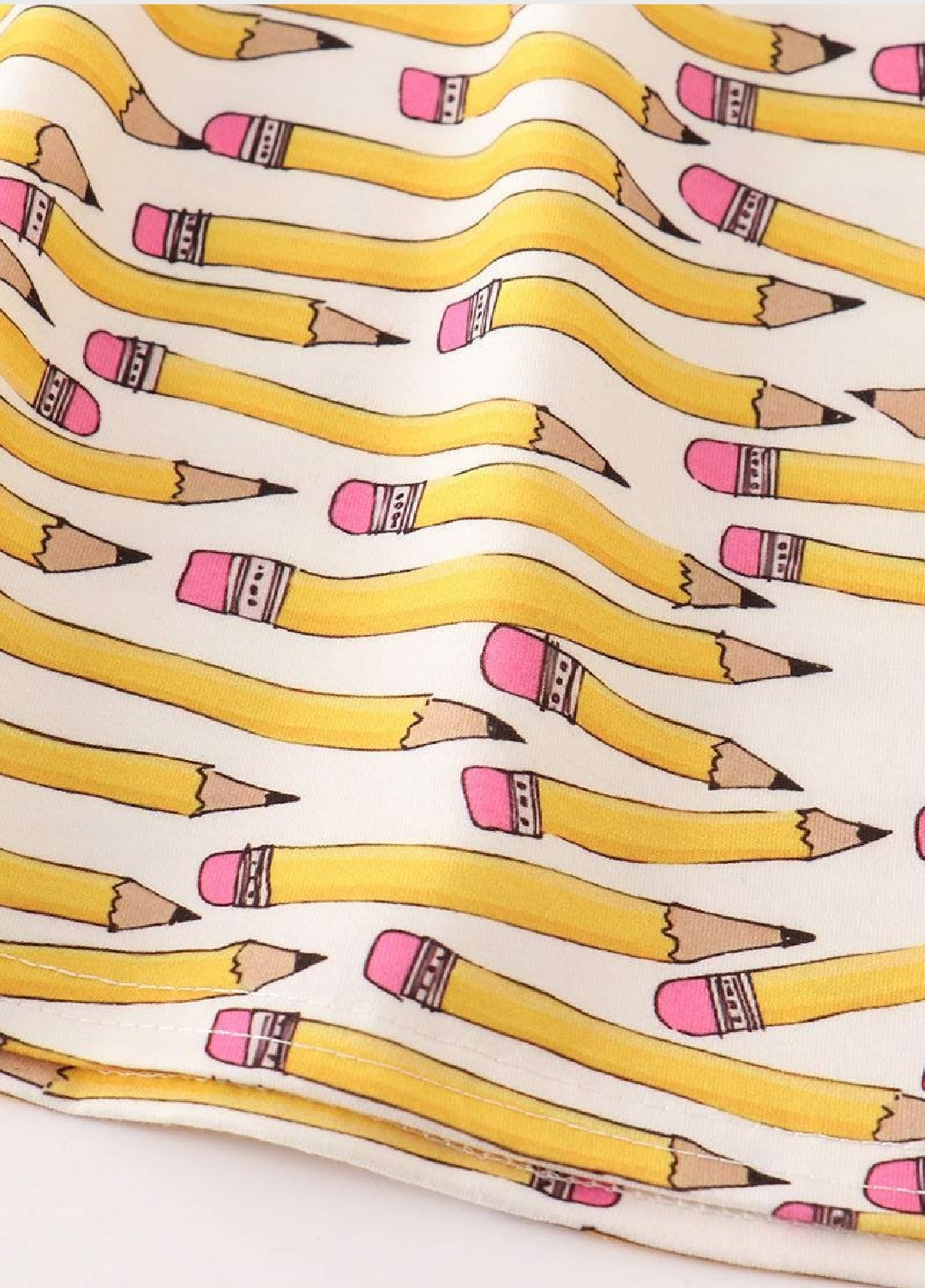 Girl's Boutique Yellow Pink Pencil BTS School Ruffle 2 Piece Set Shorts Tunic Sibling Matching