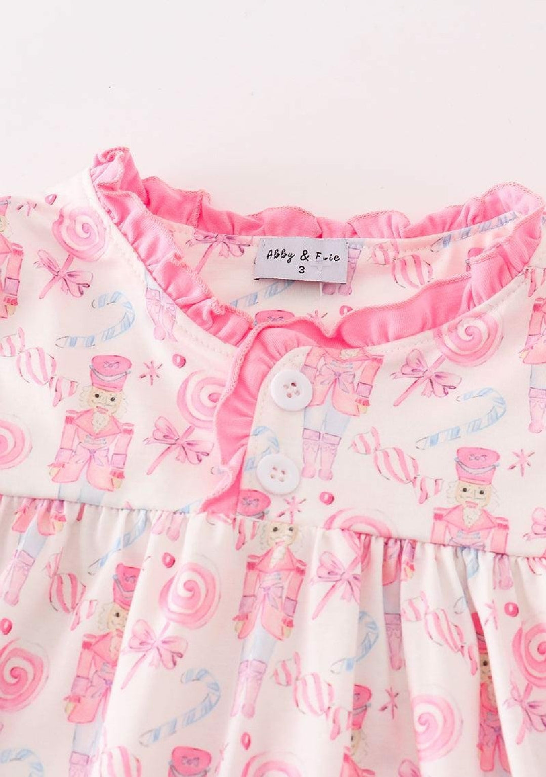 Girl's Boutique Cotton Pink Christmas Nutcracker Ruffle Lounge Dress Sibling Matching