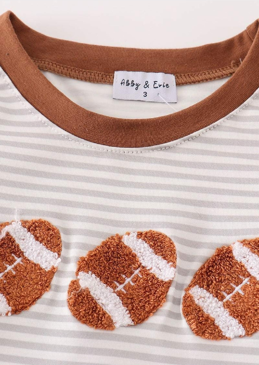Boy's Boutique Brown Football French Knot Stripe Embroidered Embroidery Top Shirt Matching Sibling