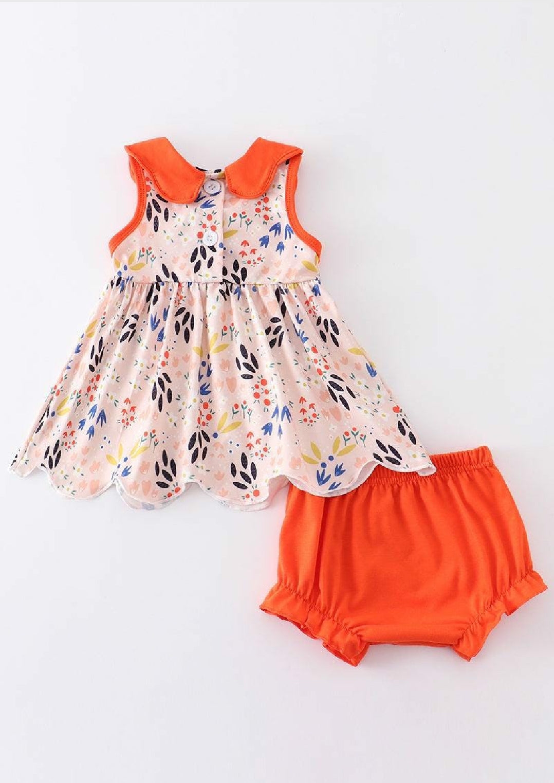 Girl's Boutique Orange floral print baby bloomers set Outfit Matching Sibling