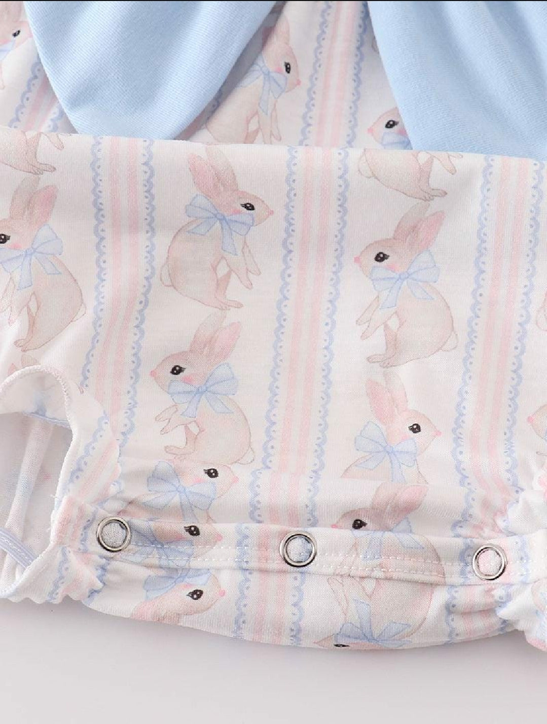 Girl's Boutique Blue Easter Bunny Bow Girl Embroidered Embroidery Bubble Romper Matching Sibling
