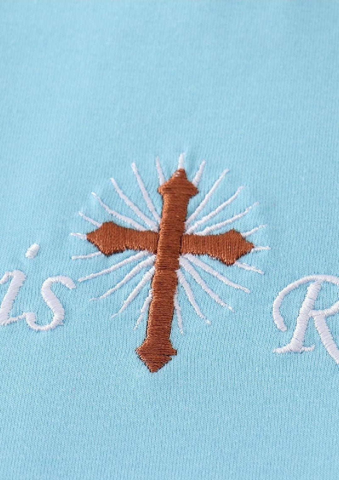 Boy's Boutique Blue And Yellow Easter He Is Risen Applique Checkered Embroidered Two Piece Short Outfit Matching Sibling