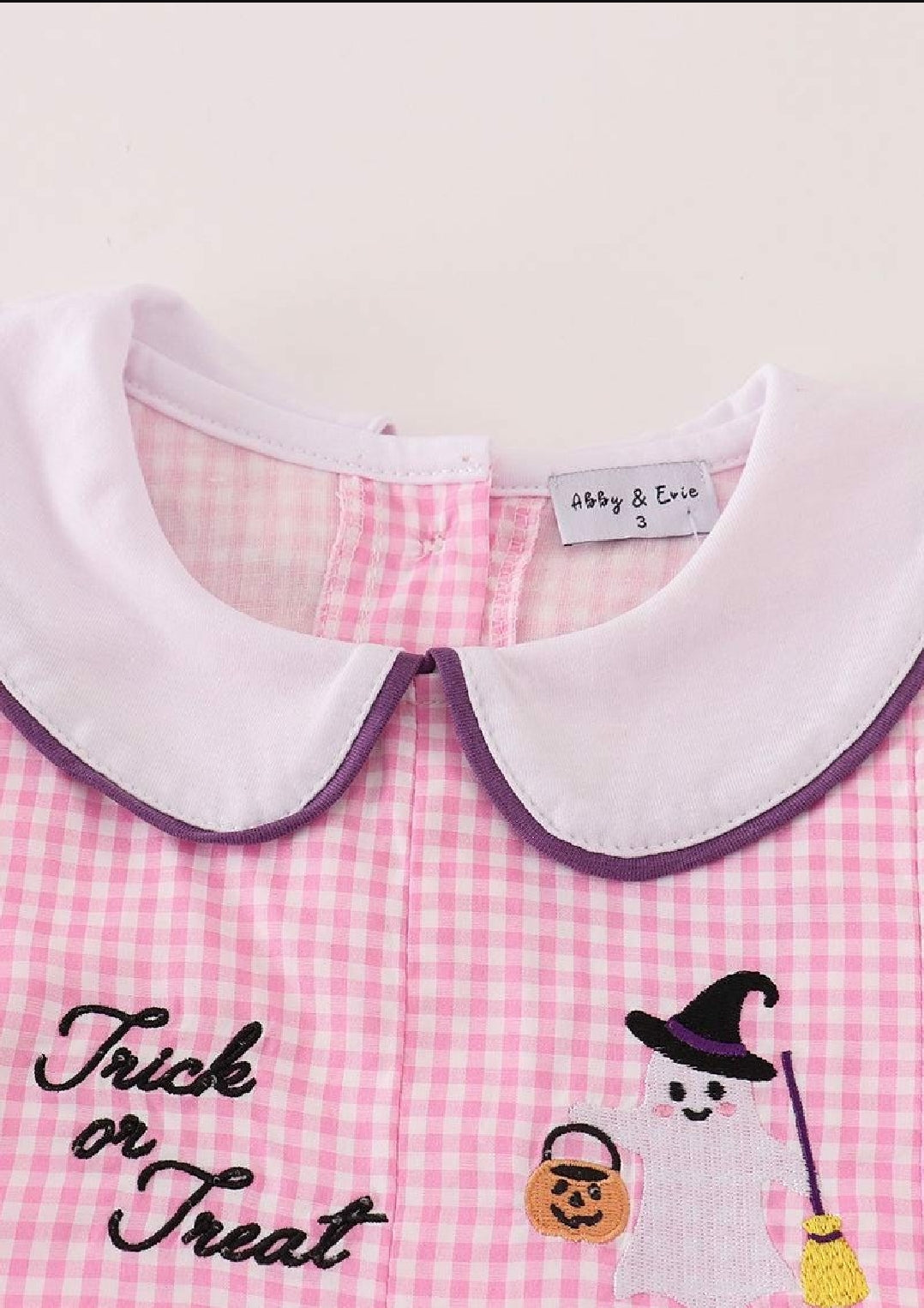Girl's Boutique Cotton Pink And Purple Plaid Halloween Embroidered Dress Matching Sibling
