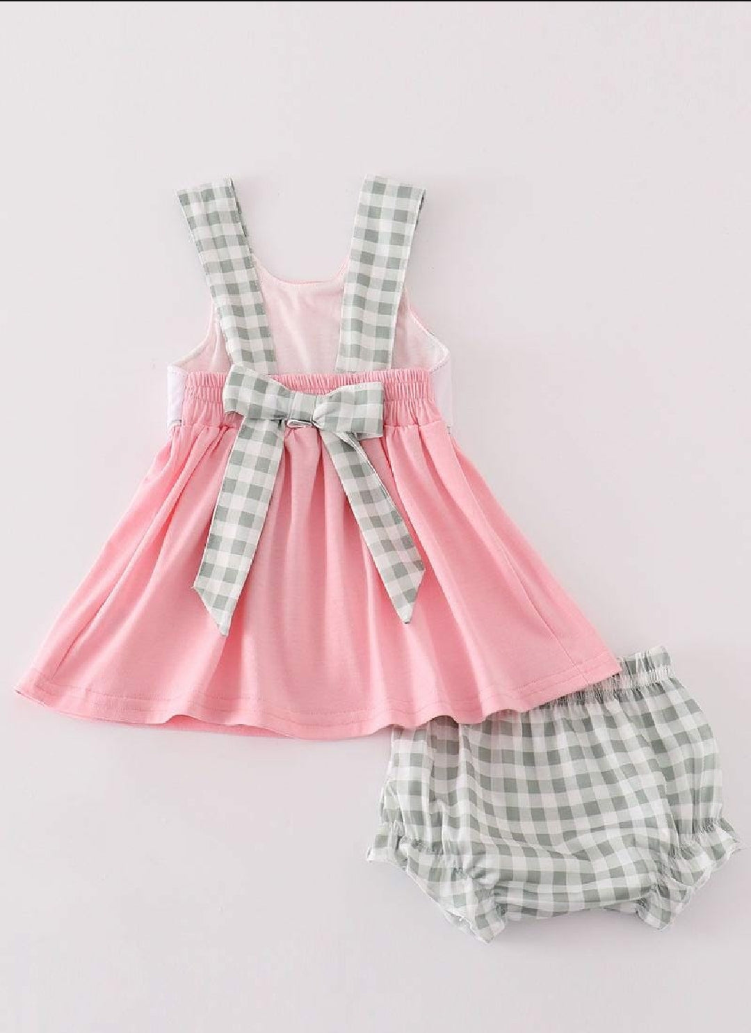 Girl's Boutique Pink Easter Cross French Knot Girl Embroidered Embroidery Two Piece Bloomer Set Outfit Matching Sibling