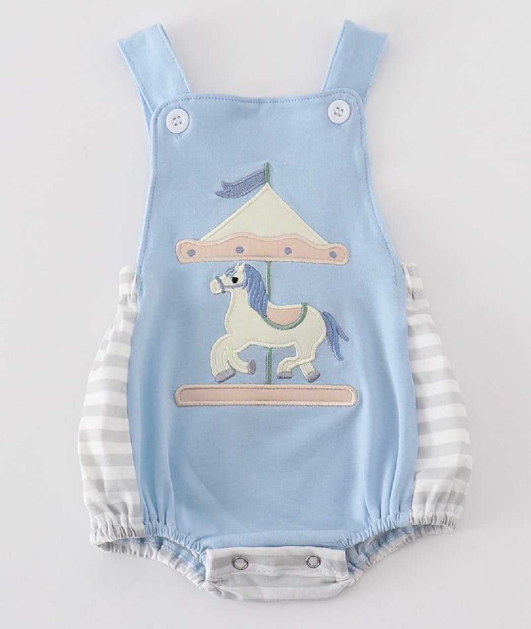 Boy's Boutique Blue Carousel Applique Boy Bubble Romper Sibling Matching Summer